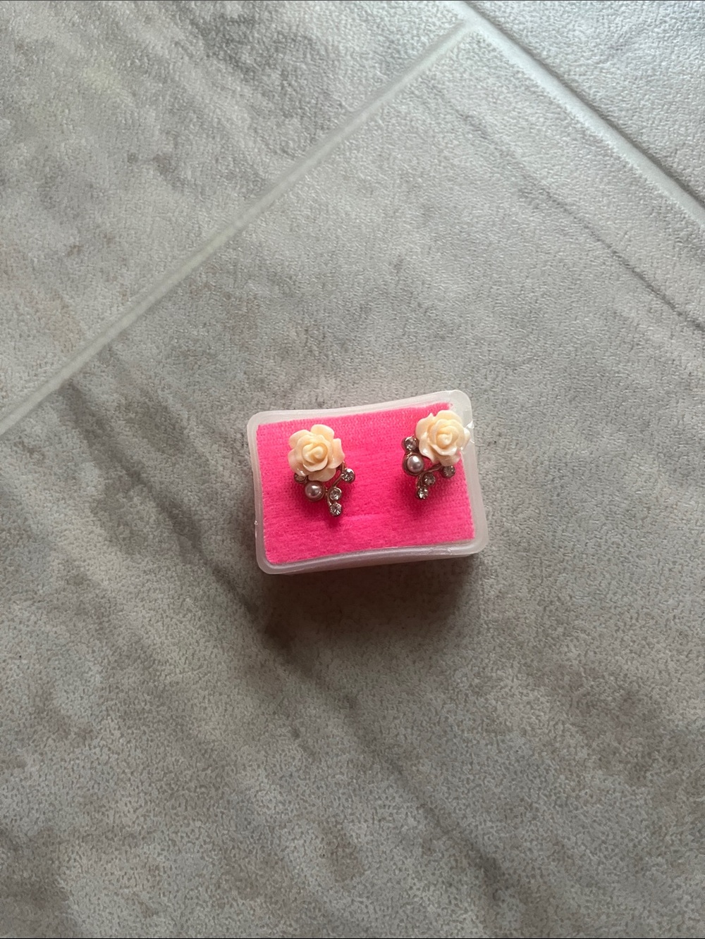 Cream Rose Stud Earrings with Crystal Accents - Women Jewelry